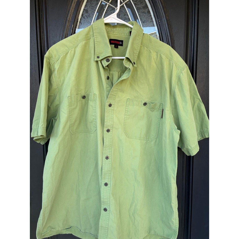 Wolverine Mens Short‎ Sleeve Button Down Work Shirt Lime Green Cotton Canvas XL